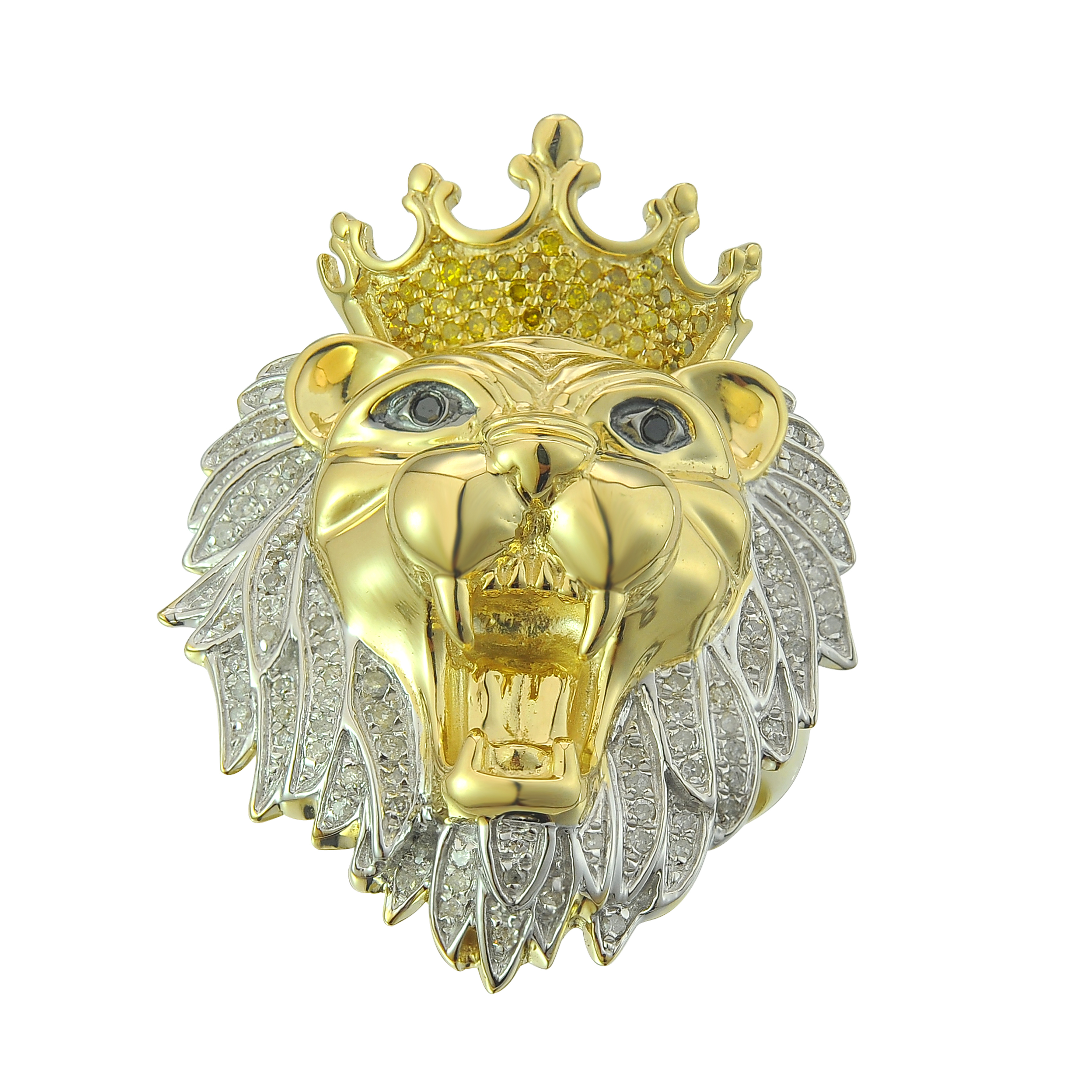 Diamond Lion Head with Crown Ring 0.45 ct. 10K Yellow Gold